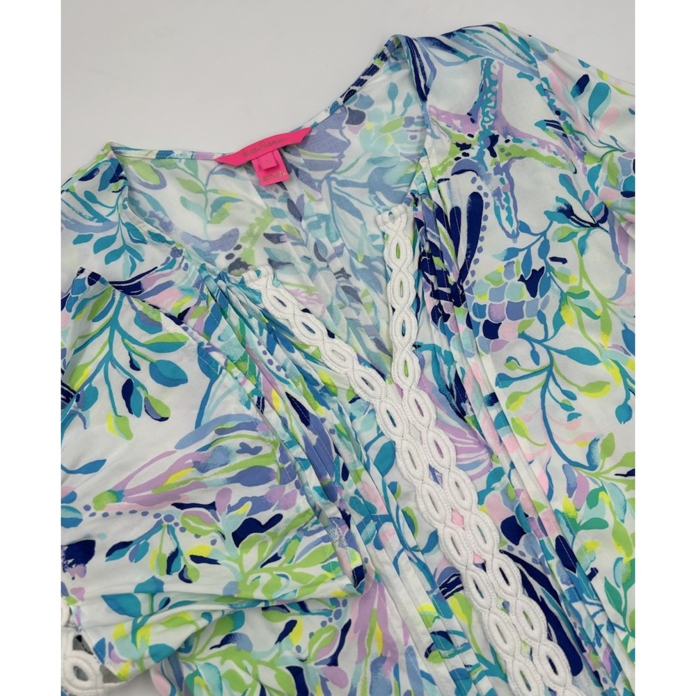 Lily Pulitzer Women's‎ S Cotton Multicolor Long Sleeve V-Neck Knee Length Dress